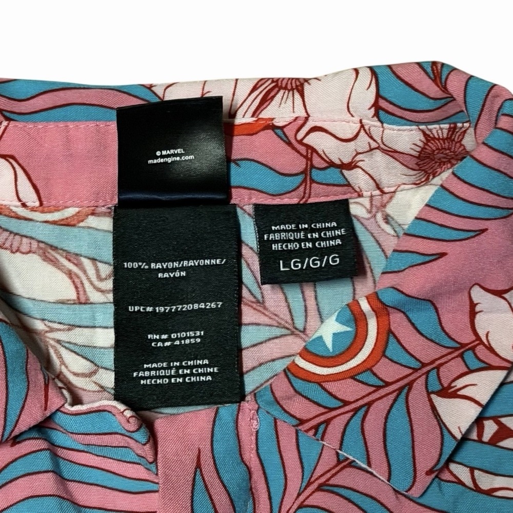 MARVEL Captain America Pink Hawaiian Shirt Men's Button Up Short Sleeve‎ Large - Picture 4 of 8